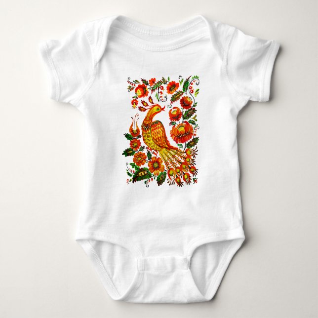 Petrykivka ukrainian firebird baby bodysuit (Front)