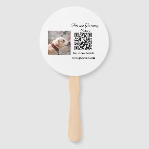 Pets care grooming service Q R code add name text Hand Fan