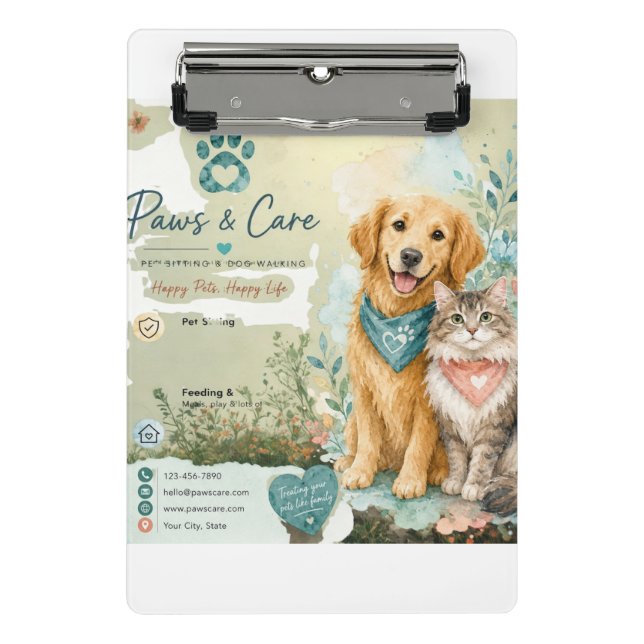 Pets,Cat And Dog Sitter And Walker  Mini Clipboard (Front)