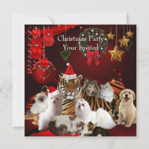 Pets Christmas Party Xmas Tiger Cats Dogs Invitation
