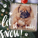 Pet's Christmas Simple Cute Happy Holiday Greeting Metal Ornament<br><div class="desc">This simple,  cute and modern design is composed of sans serif typography. Add custom pet photo.</div>