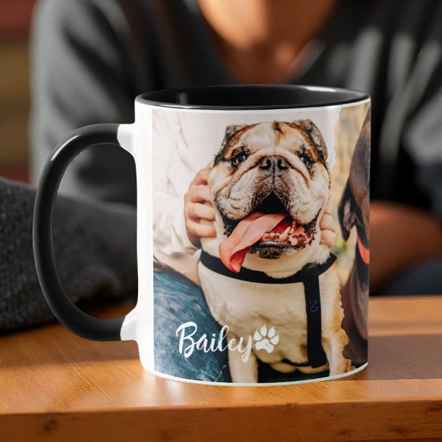 Pet's Cool Modern Simple Paper 3 Photo Template Mug (Creator Uploaded)