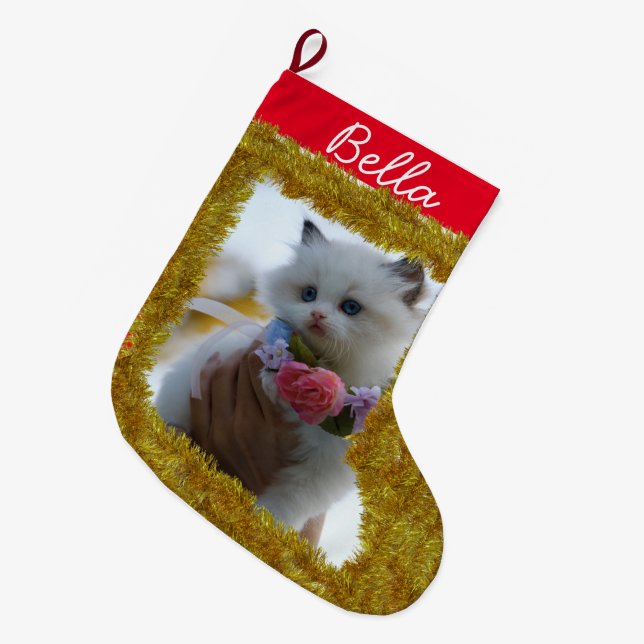 Pet's Custom Photo/ Name Small Christmas Stocking (Front (Hanging))