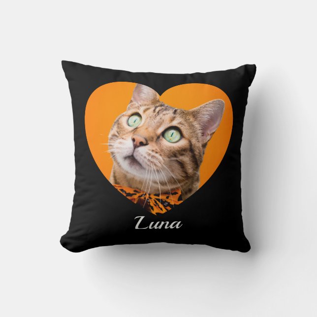 Pet's Cute Modern Typography Name and heart Photo Cushion (Front)