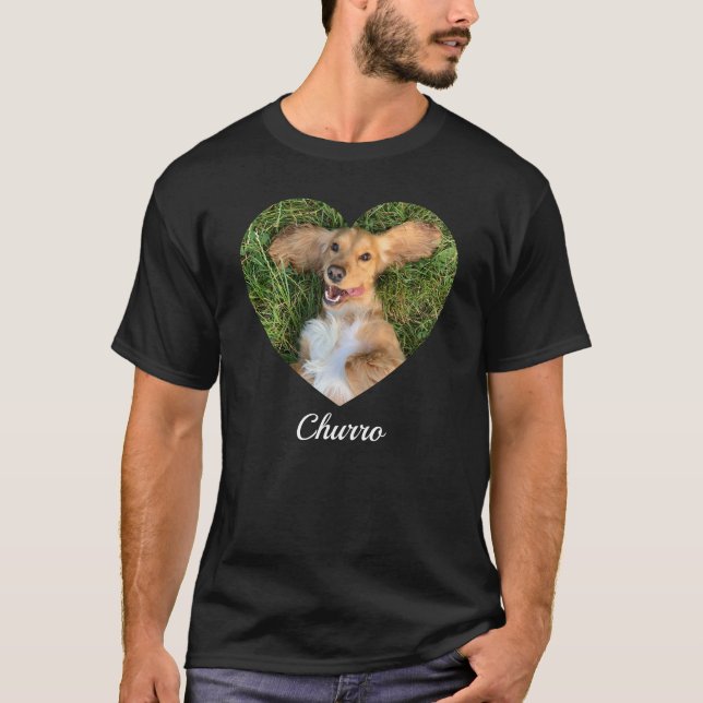 Pet's Cute Modern Typography Name and heart Photo T-Shirt (Front)