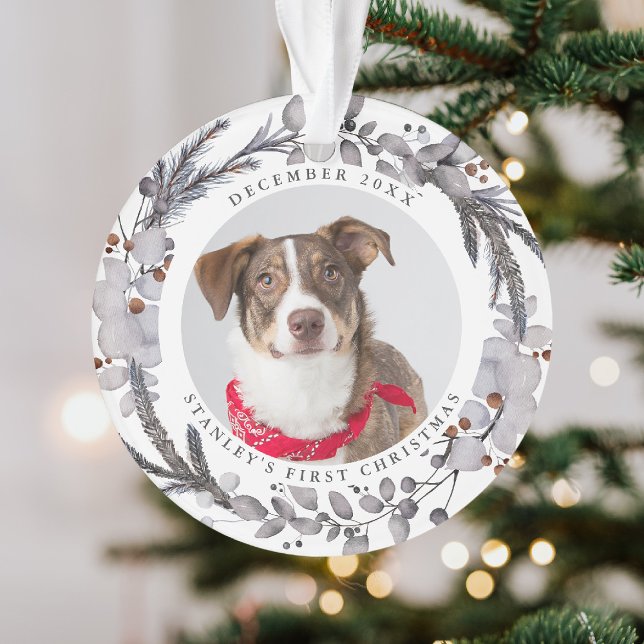 Pet's First Christmas 2 Photo Festive Wreath Ornament (Creator Uploaded)