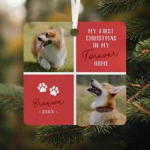 Pets First Christmas Forever Home Red Photo Metal Tree Decoration