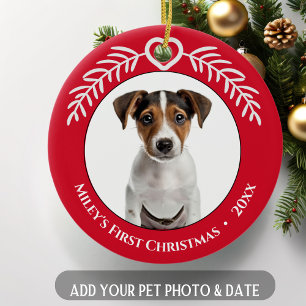 Pet's First Christmas Heart and Leaves Ornament