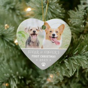  Pet's First Christmas Paw Print Grey Photo Ceramic Ornament