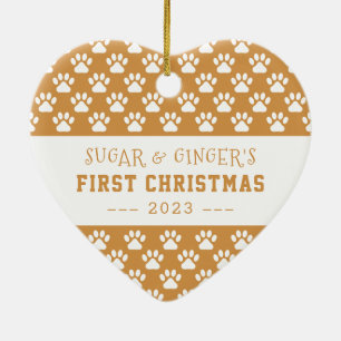 Pet's First Christmas Paws Gold Full Photo Ceramic Ornament