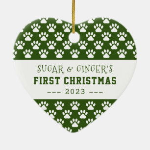 Pet's First Christmas Paws Green Full Photo Ceramic Ornament