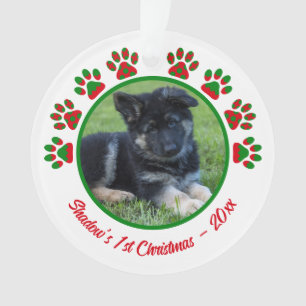 Pet's First Christmas Photo Paw Print Red Ornament