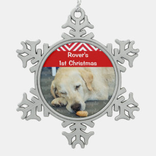 Pets first christmas photo PERSONALIZE Snowflake Pewter Christmas Ornament
