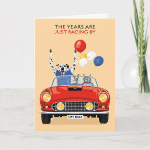 Pets in Sports Car Years Racing By Greeting Card