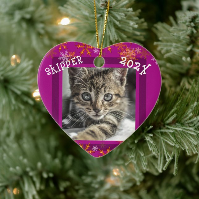 Pets Keepsake Photo Heart Christmas Ceramic Ornament (Tree)