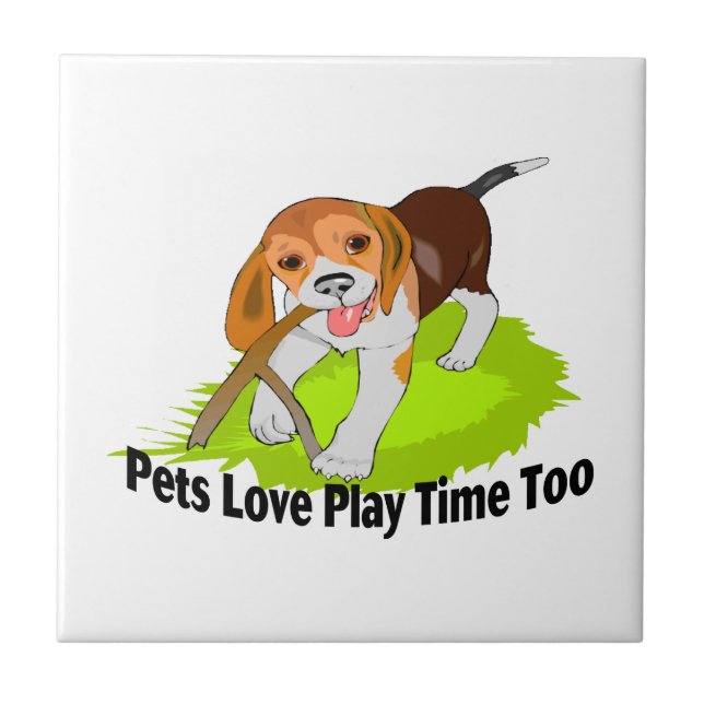 Pets Love Play Time Too Ceramic Tile (Front)
