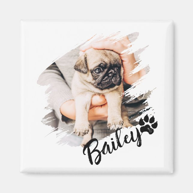 Pet's Modern Simple Cool Typography Name and Photo Magnet (Front)
