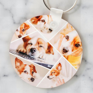 Pets Modern Simple Custom 6 Images Collage Photo Key Ring