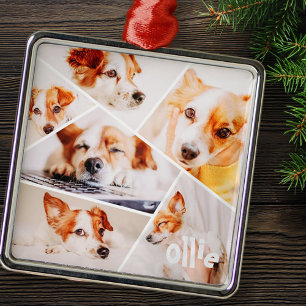 Pets Modern Simple Custom 6 Images Collage Photo Metal Ornament