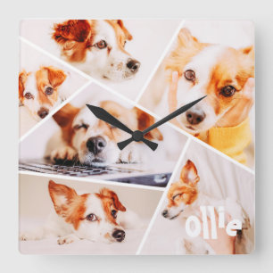 Pets Modern Simple Custom 6 Images Collage Photo Square Wall Clock