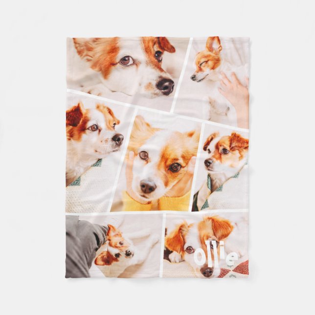 Pets Modern Simple Custom 7 Images Collage Fleece Blanket (Front)