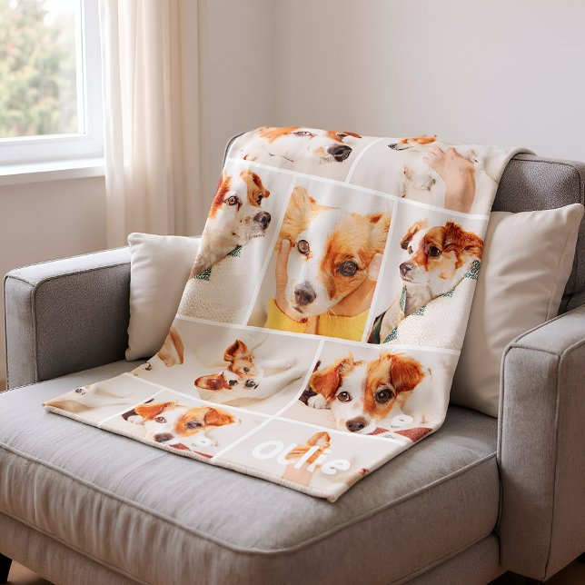 Pets Modern Simple Custom 7 Images Collage Fleece Blanket (Creator Uploaded)