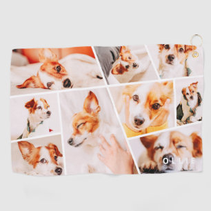 Pets Modern Simple Custom 9 Photos Collage Golf Towel