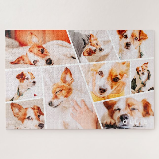 Pets Modern Simple Custom 9 Photos Collage Jigsaw Puzzle (Horizontal)