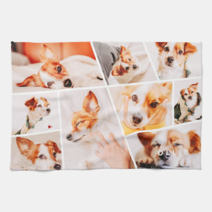 Pets Modern Simple Custom 9 Photos Collage Tea Towel