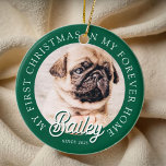 Pet's My First Christmas In Forever Home Modern Ceramic Ornament<br><div class="desc">Design is composed of modern typography with sans serif and serif font. Add a custom photo of adopted pet and year.</div>
