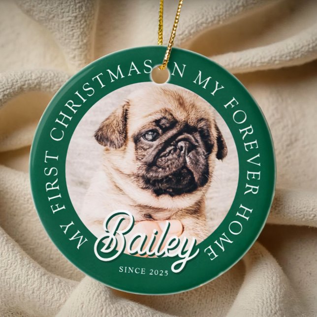 Pet's My First Christmas In Forever Home Modern Ceramic Ornament (Creator Uploaded)