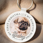 Pet's My First Christmas In Forever Home Modern Key Ring<br><div class="desc">Design is composed of modern typography with sans serif and serif font. Add a custom photo of adopted pet and year.</div>