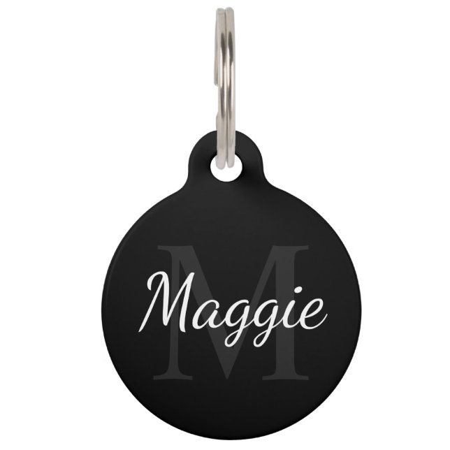 Pet's Name and Monogram Black Pet Tag (Front)