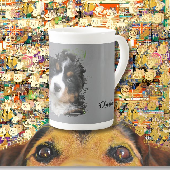 pets name elegant typography & photo bone china mug (Creator Uploaded)