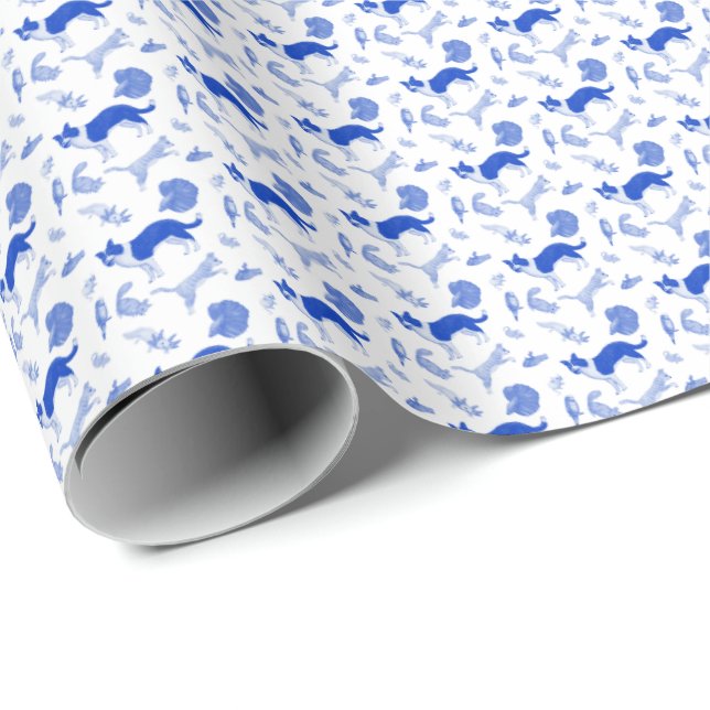 Pets on Parade (Blue)  Wrapping Paper (Roll Corner)