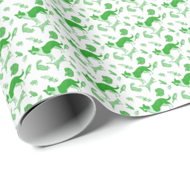 Pets on Parade (Green) Wrapping Paper (Roll Corner)