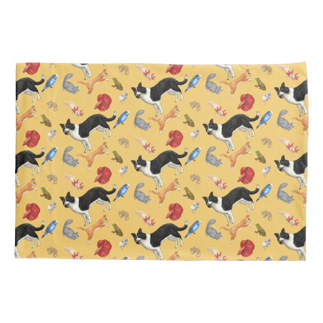 Pets on Parade Pillow Case (on Yellow) (Back)