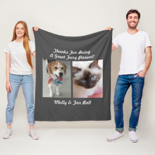 Pet's or Family Photos, Message & Names, Dark Grey Fleece Blanket