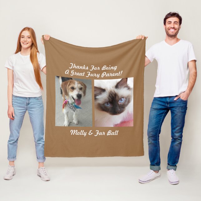 Pet's or Family Photos, Message & Names, Lt Brown Fleece Blanket (In Situ)