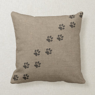 Pets Pawprints on Burlap Effect Design Cushion