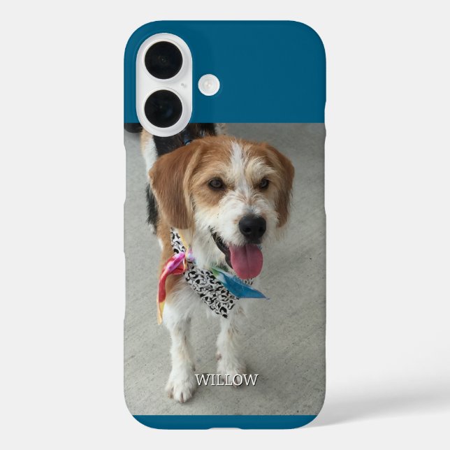 Pet's Photo & White Name, Blue Case-Mate iPhone Case (Back)