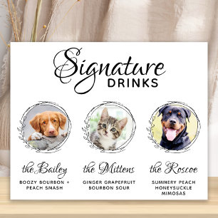 Pets Signature Drinks Bar Custom 3 Photo Wedding Poster