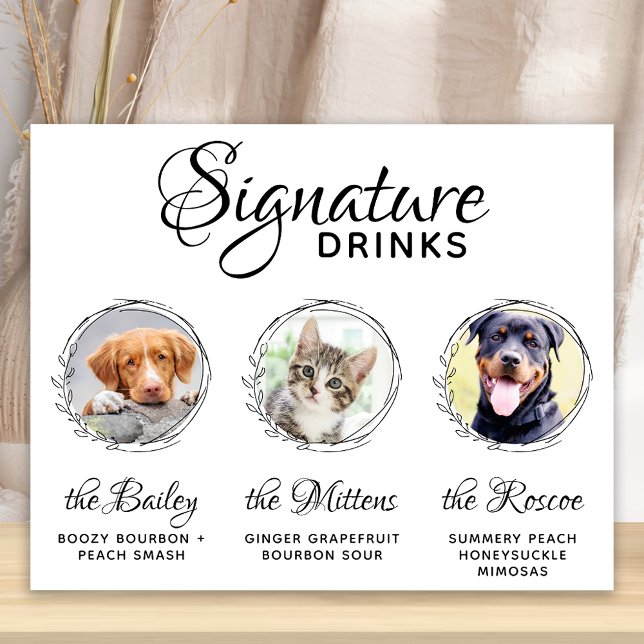 Pets Signature Drinks Bar Custom 3 Photo Wedding  Poster (Creator Uploaded)