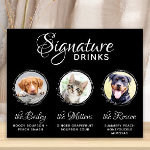 Pets Signature Drinks Black 3 Photo Wedding Bar Poster