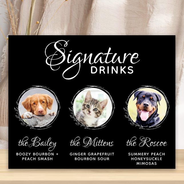 Pets Signature Drinks Black 3 Photo Wedding Bar  Poster (Creator Uploaded)