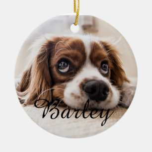 Pet's Simple Elegant Dog Name and Photo Christmas Ceramic Ornament