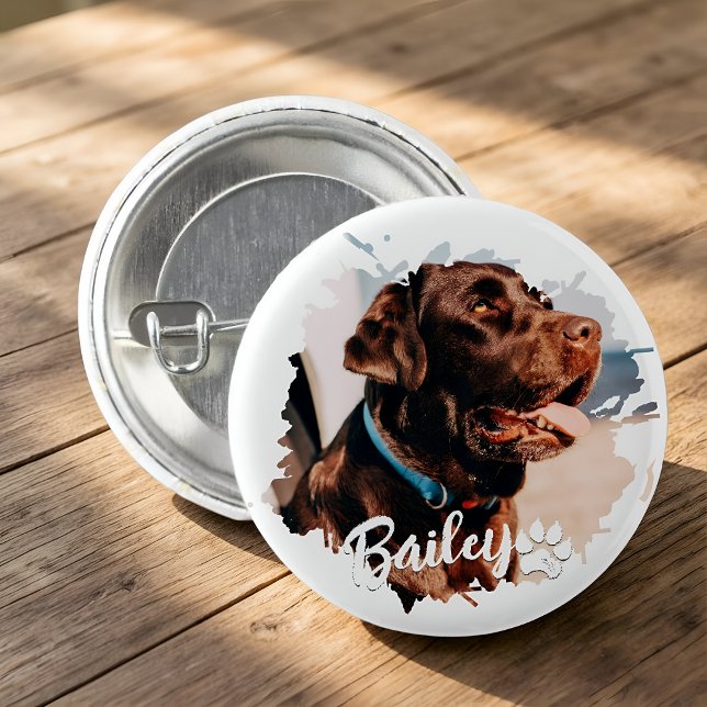Pet's Simple Modern Cool Typography Name and Photo 3 Cm Round Badge (Creator Uploaded)