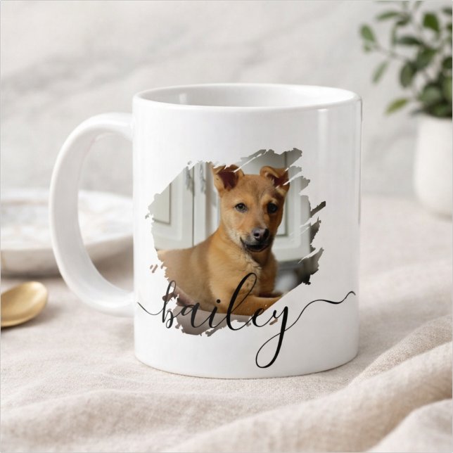 Pet's Simple Modern Cool Typography Name and Photo Coffee Mug (Creator Uploaded)