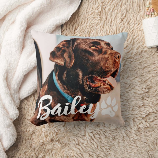 Pet's Simple Modern Cool Typography Name and Photo Cushion (Blanket)