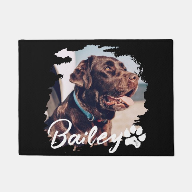 Pet's Simple Modern Cool Typography Name and Photo Doormat (Front)